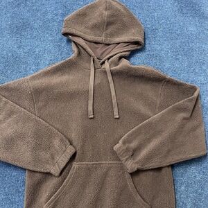 Topshop Hoodie Womens Small Brown Sherpa Fleece Pullover Kangaroo Pocket Soft